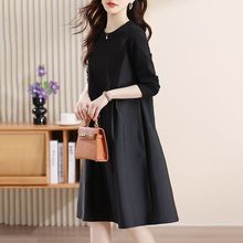 2025宽松时尚连衣裙假两件长袖新款大码女装中长款拼接显瘦裙子