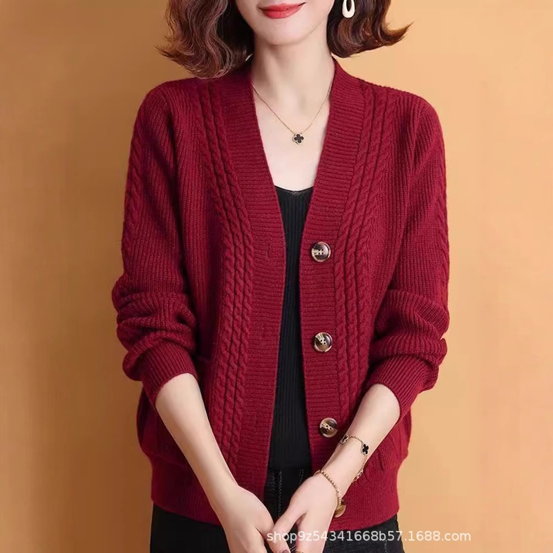 Knitted Cardigan Women's Spring and Autumn New V-neck Jacket Women's Loose Long-sleeved Loose All-match Knitted Sweater Jacket