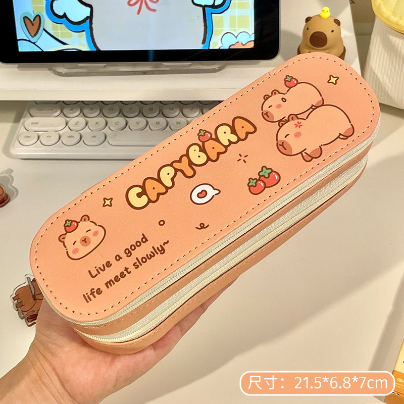 Estuche de lápices de doble capa para la temporada escolar de gran capacidad simple chica corazón lápiz caso estudiante lindo papelería lápiz Caso Premio regalo