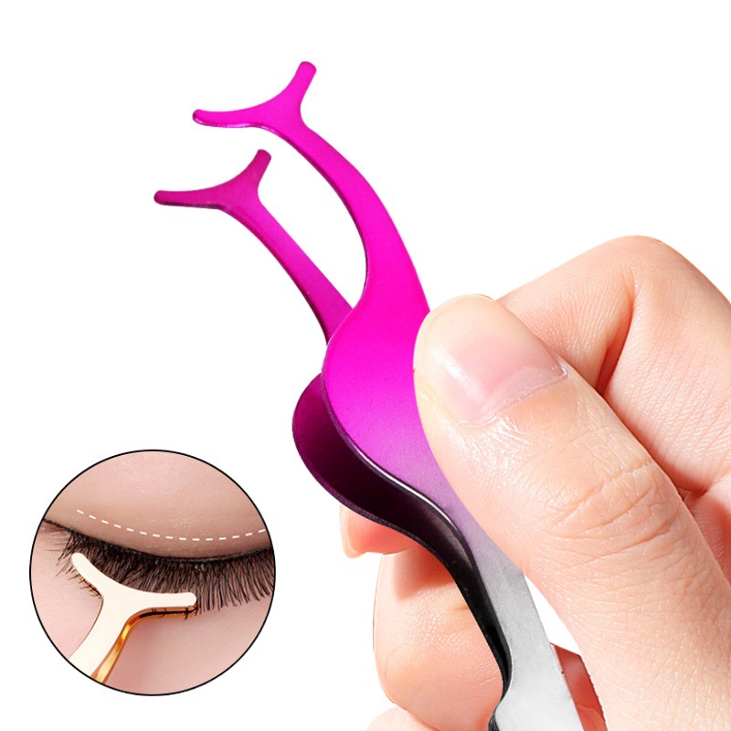 Rizador de pestañas auxiliar pinzas de injerto pegatinas parciales rizador de pestañas falso dispositivo auxiliar bolsa de clip de herramientas de acero inoxidable
