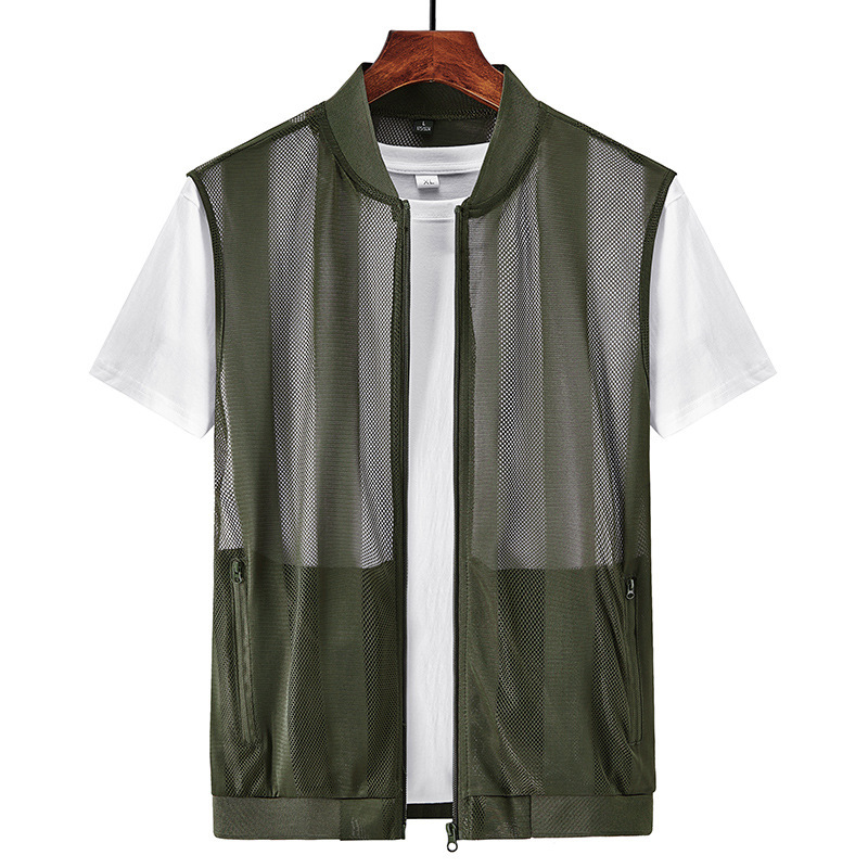 Men's Vest for Middle-aged and Elderly Summer Thin Casual Sports Collar Vest Breathable Skin Multi-Pocket Fishing Waistcoat