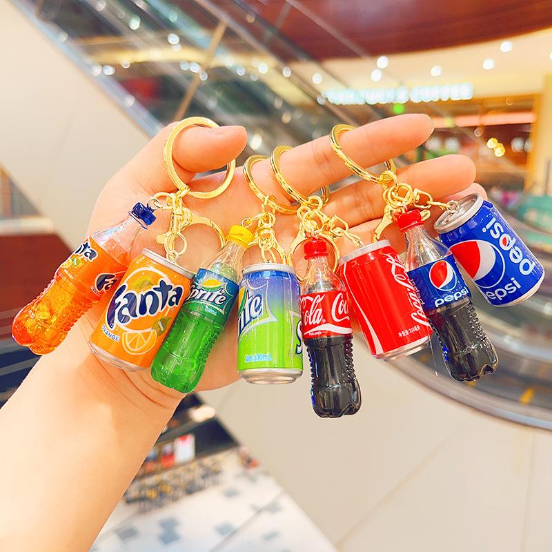 Cute Mini Super Simulation Coke Beverage Bottle Can Keychain Couple Bag Car Pendant Small Gift