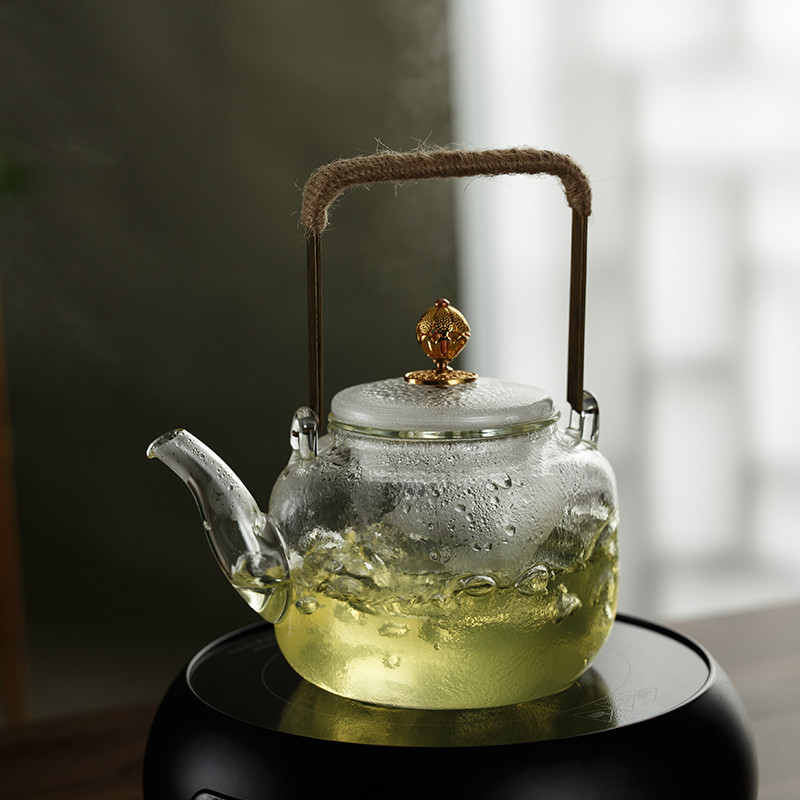 生产日式锤纹玻璃壶电陶炉泡茶烧水煮茶壶麻绳提梁壶