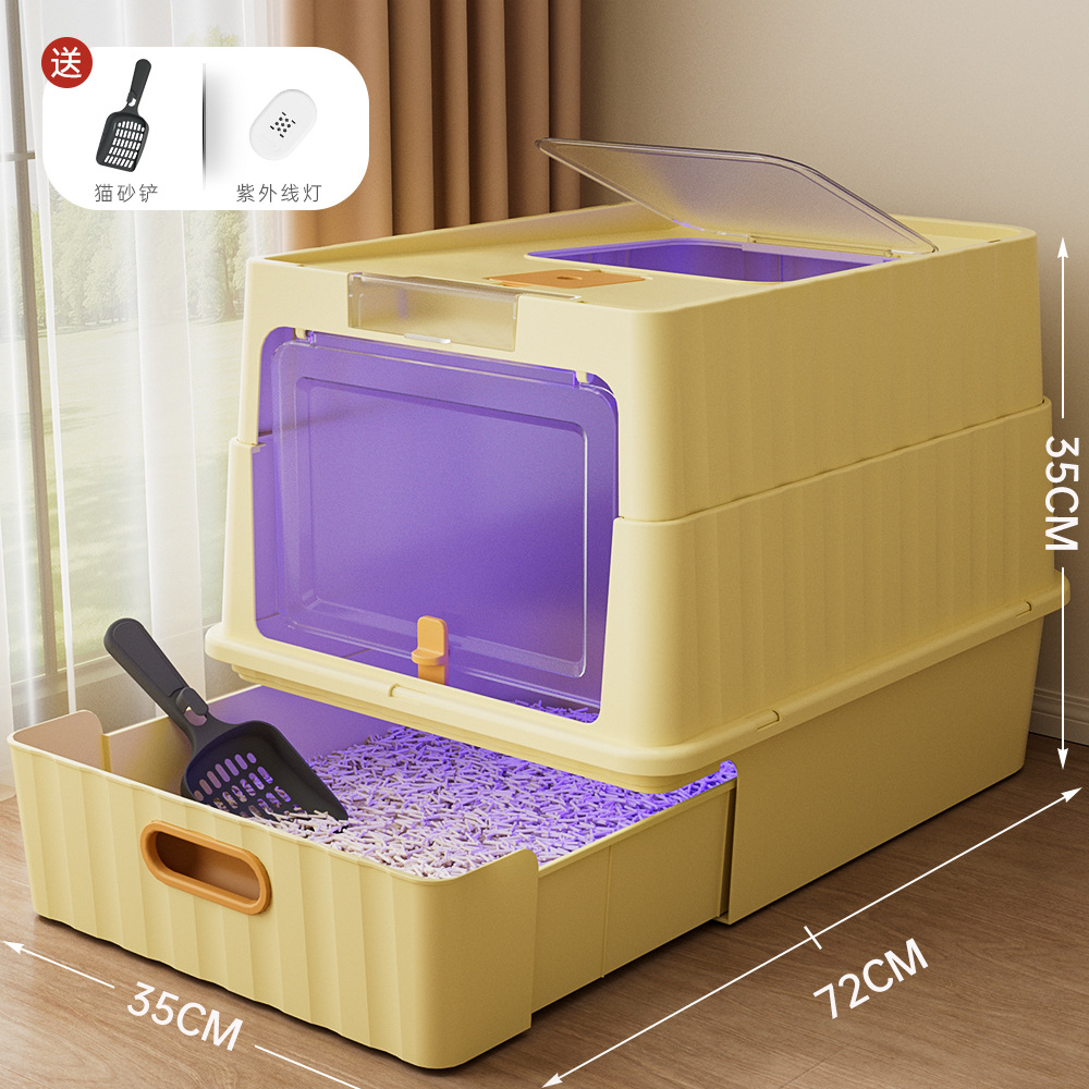 Super gran anti-spillado lavabo de arena para gatos totalmente cerrado tipo cajón plegable inodoro para gatos lámpara esterilizante ultravioleta artículos para mascotas