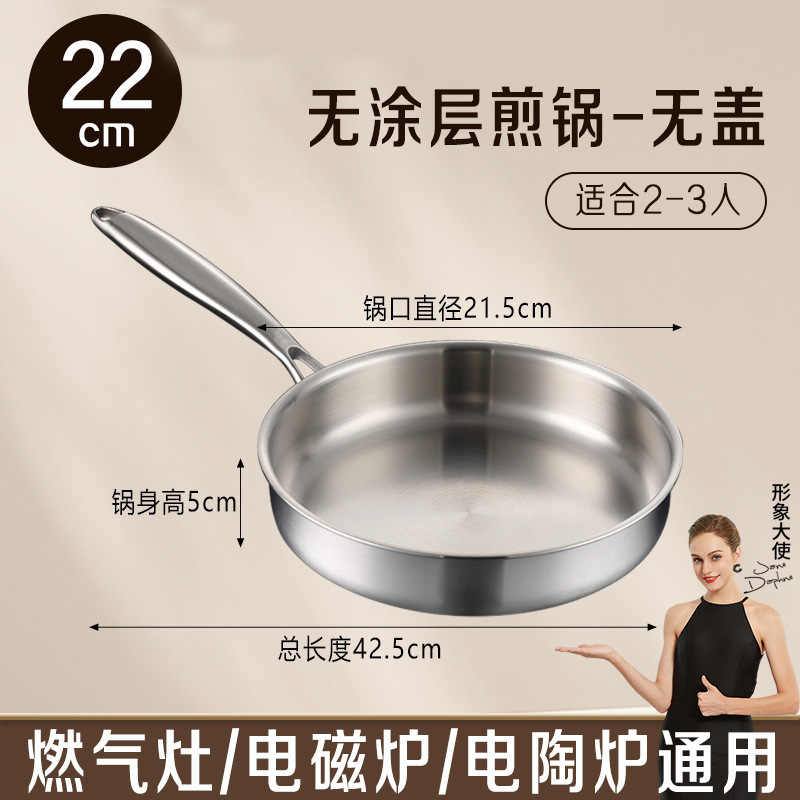 22cm 프라이팬 (뚜껑 없음, 무코팅, 무리벳)