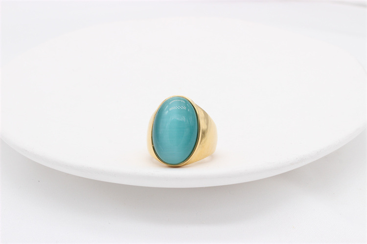 24g Weight Artificial Gemstones Inlay Material Rings Classification Vintage Style Oval Titanium Steel Inlay Artificial Gemstones Men's Rings