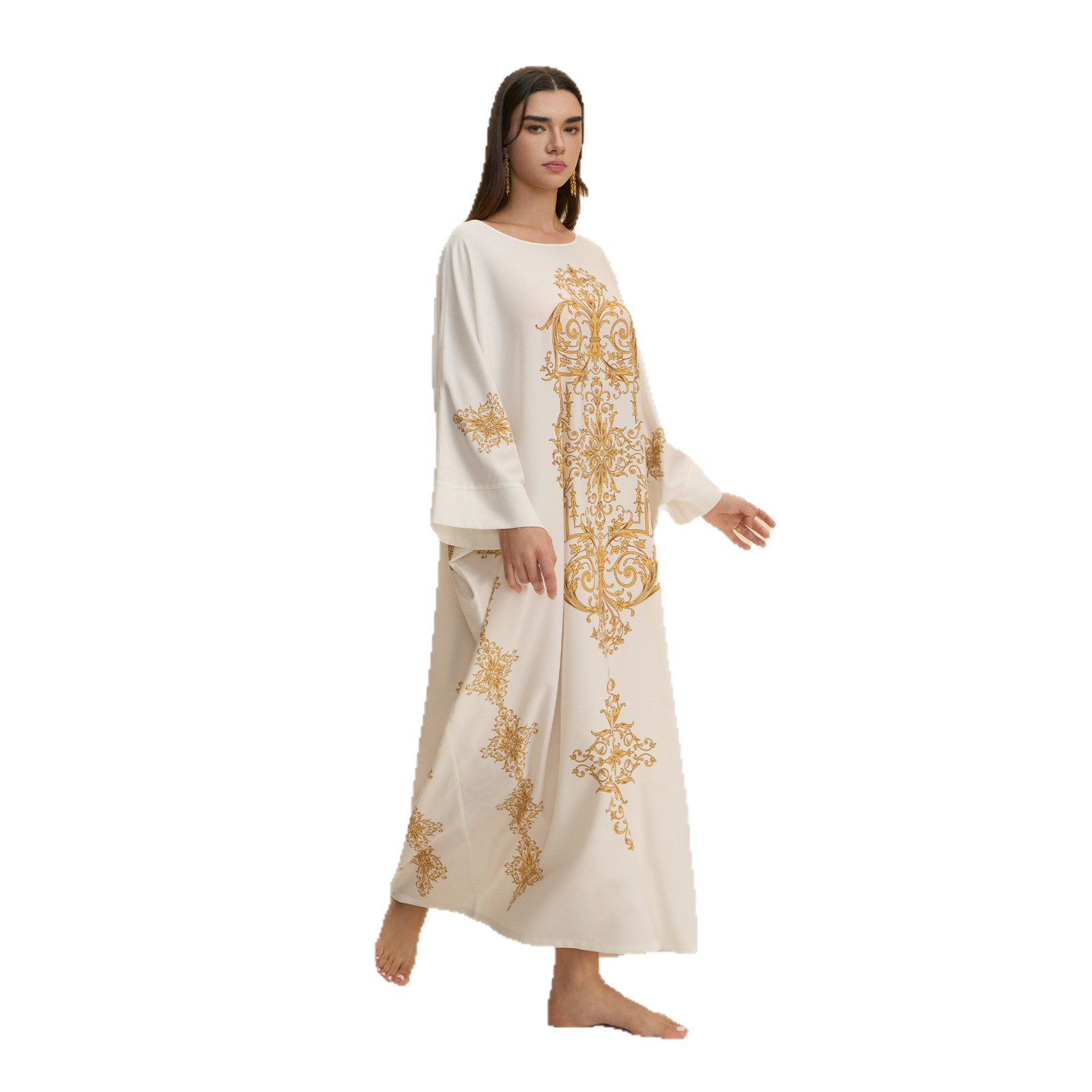 Comercio exterior transfronterizo camisa de Oriente Medio vestido de cuatro lados pijama de bala gorda impresión de moda suelta se puede usar ZP3946