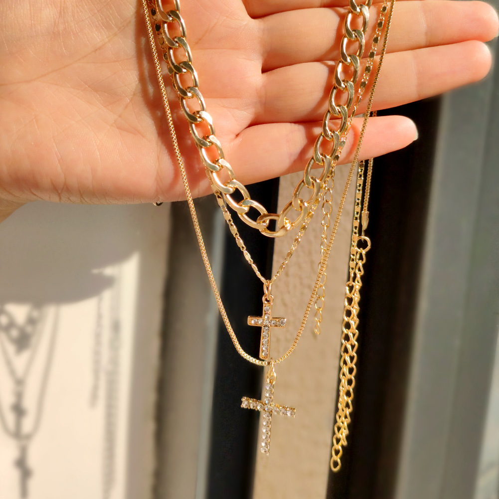 Retro Cross Alloy Inlay Artificial Gemstones Womenu0027S Layered Necklaces 1 Piece