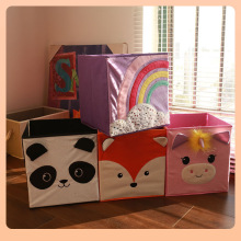 跨境现货家用卡通绒布布艺书籍整理箱折叠玩具衣物收纳筐收纳箱