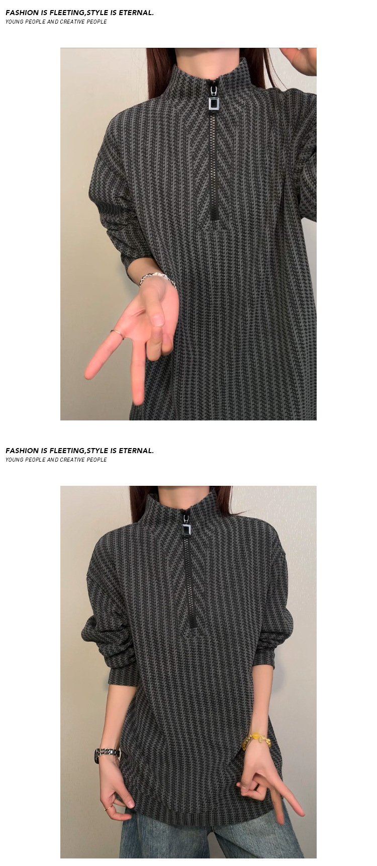 Cleanfit Half-zip Stand-up Collar Herringbone Pattern Sweatshirt For Men And Women, Spring Style, -inspired_voghion.com