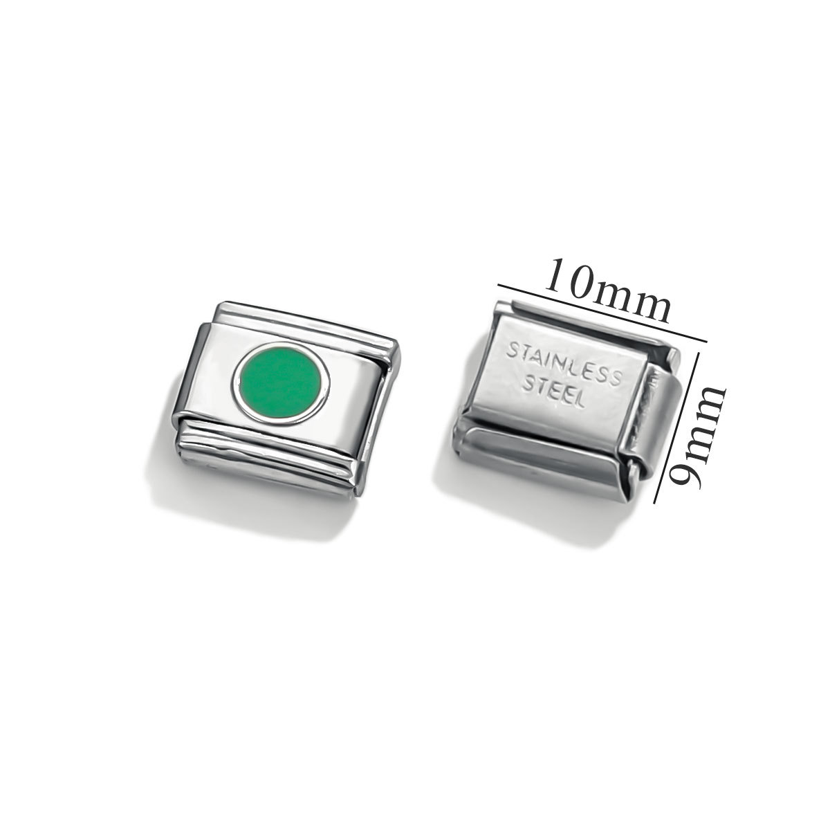 Módulo de acero inoxidable italiano pulsera cuadrada puntos esmalte módulo brillante elástico DIY accesorios de pulsera granular