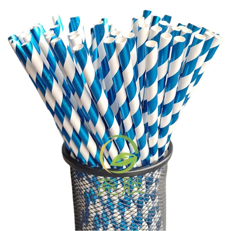 Papel degradable desechable película de paja dorado color papel paja fiesta pastelería decoración bebida paja