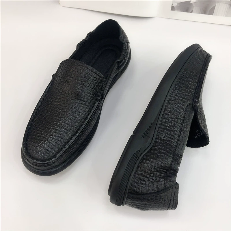 Top layer cowhide soft sole soft surface beanie shoes 2025 new black foot cover business casual loafer shoes
