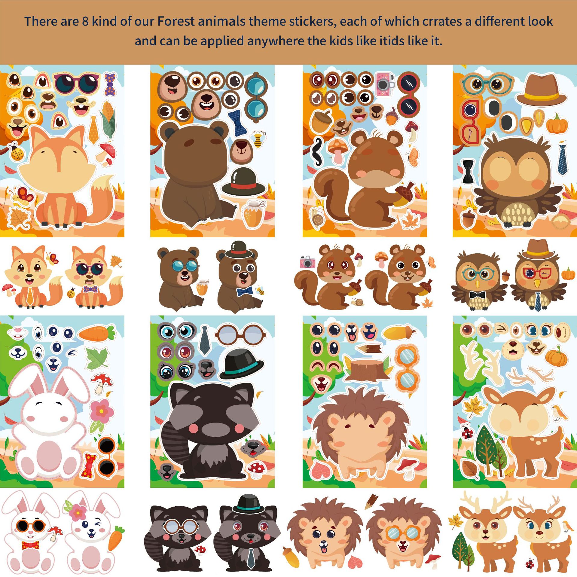 CM2307006 dibujos animados de los niños lindo de dibujos animados animal bosque padre-niño rompecabezas interactivo DIY cara pegatina