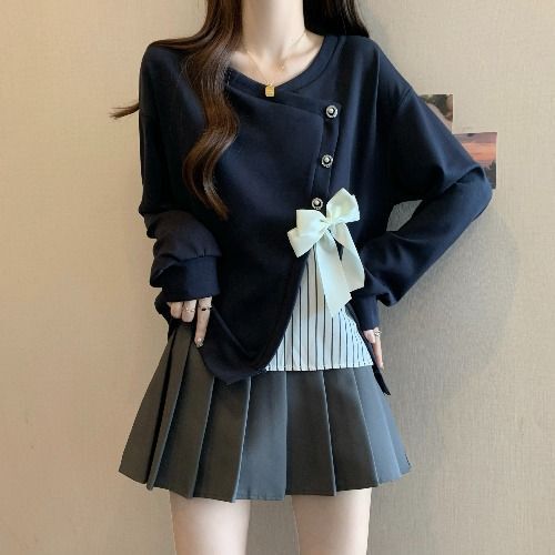 设计感假两件长袖卫衣女2025春秋季蝴蝶结宽松独特别致超好看上衣|undefined