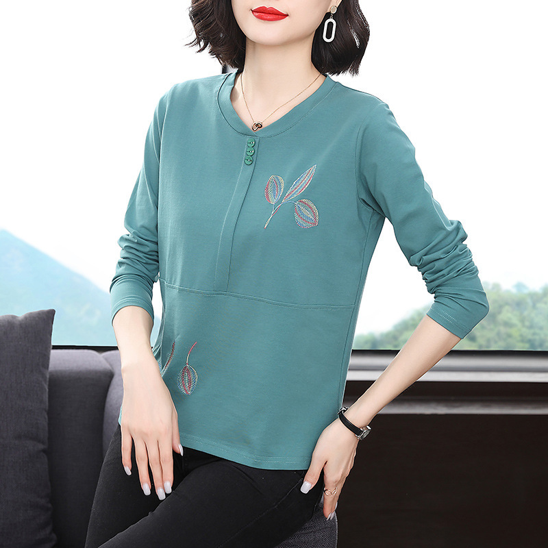 纯棉绣花长袖T恤女春夏季中老年妈妈装洋气外贸女装工厂服装批发|undefined