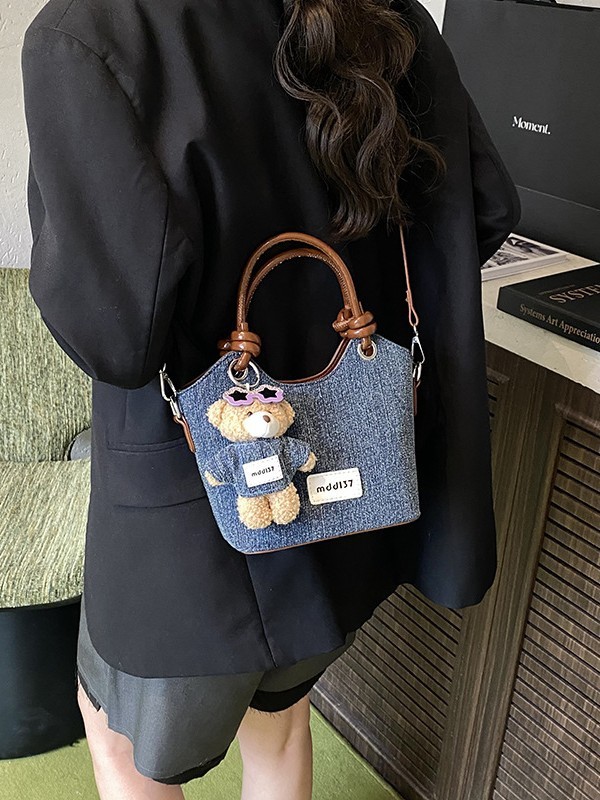 跨境潮流牛仔布水桶包设计感韩系新款撞色通勤时髦女单肩包斜挎包|undefined
