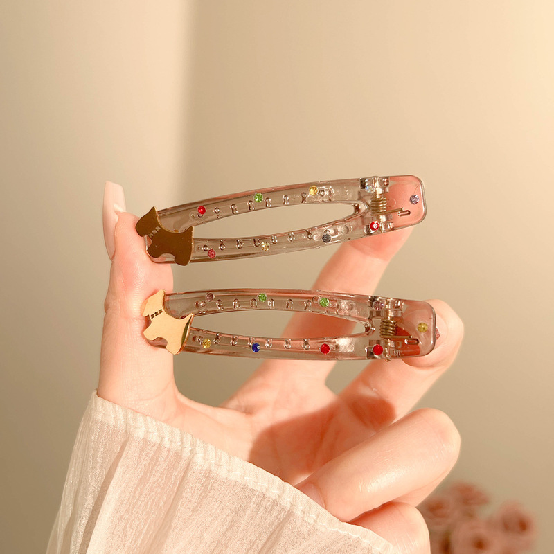 彩色水钻小狗发夹女2025新款高级感侧边碎发刘海夹前额鸭嘴夹发饰|undefined