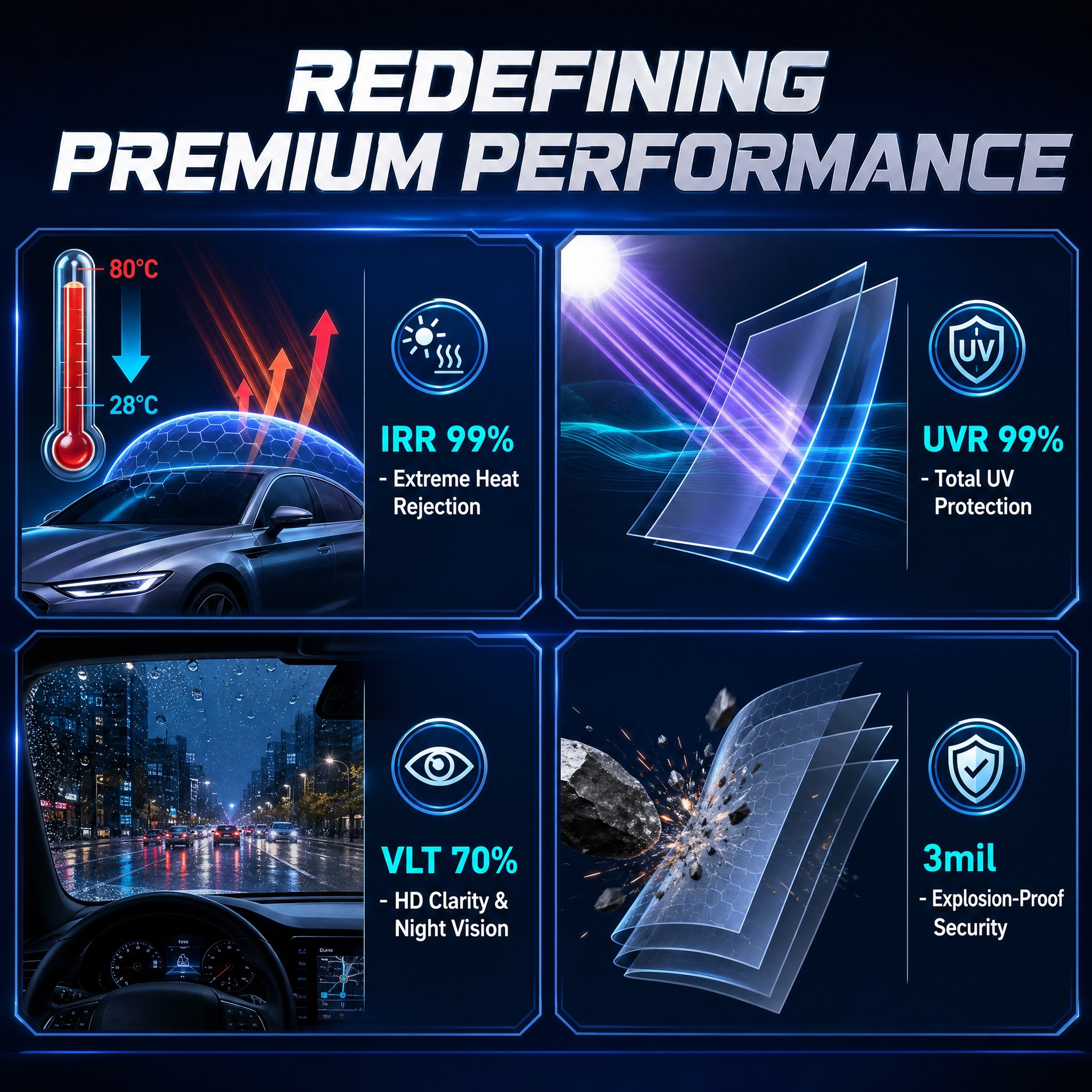 Car solar film 1mil 2mil 3mil 4mil thick ceramic film, safety and explosion-proof, high insulation, ultra-clear film