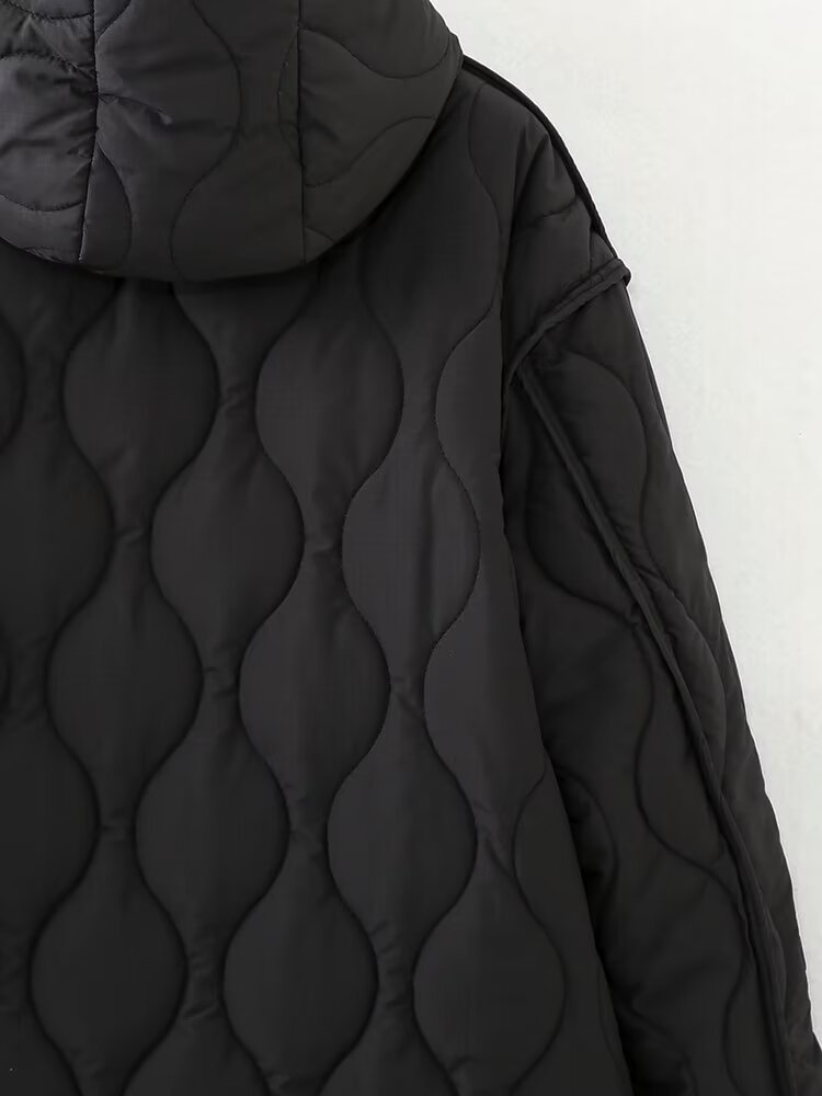 Women's clothing 2024 autumn and winter new hooded diamond grid warm jacket_voghion.com