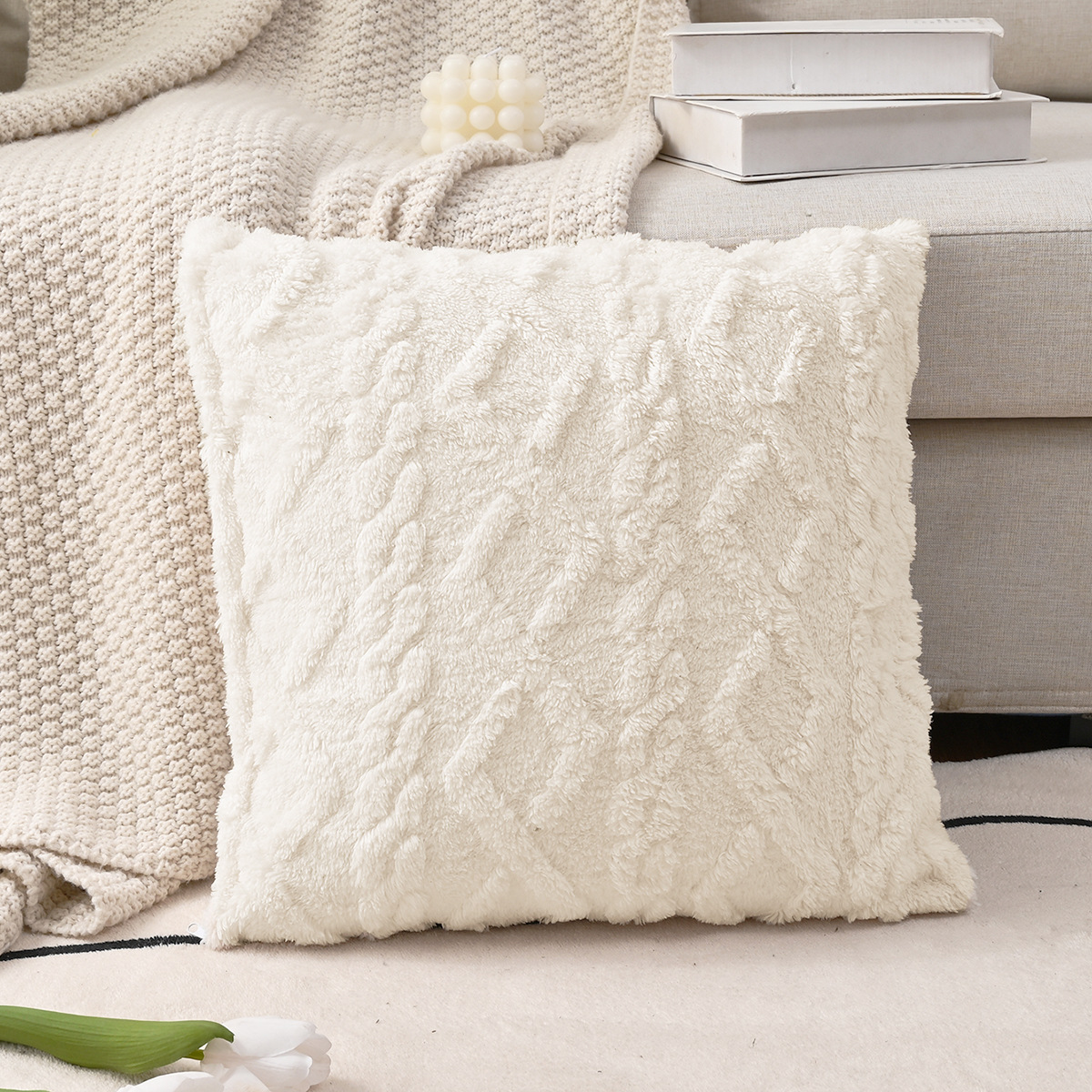 Funda de respaldo para sofá de una cara, venta caliente transfronteriza, cómoda, moderna y simple, diseño de trenza torcida (jacquard), sin relleno.