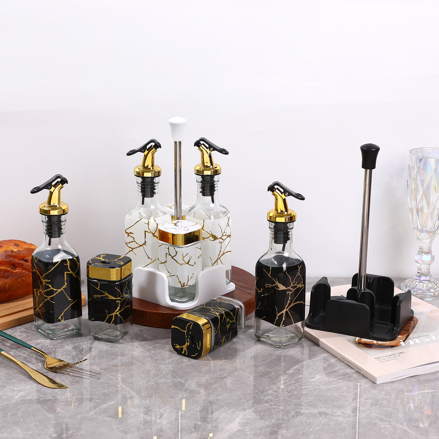 Botella de condimento acrílico caja de condimento de cocina set casero pimienta sal botella de sellado frasco de condimento de barbacoa