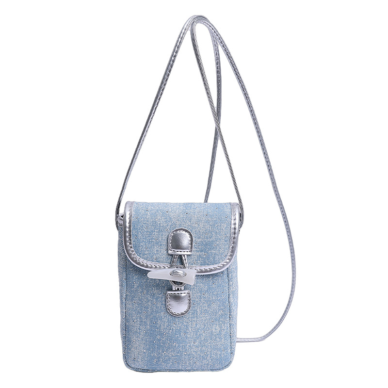 Bolso de teléfono móvil de moda coreana 2025 verano nuevo bolso femenino Gypsophila bolso de hombro con diamantes bolso de mensajero de mezclilla de estilo occidental