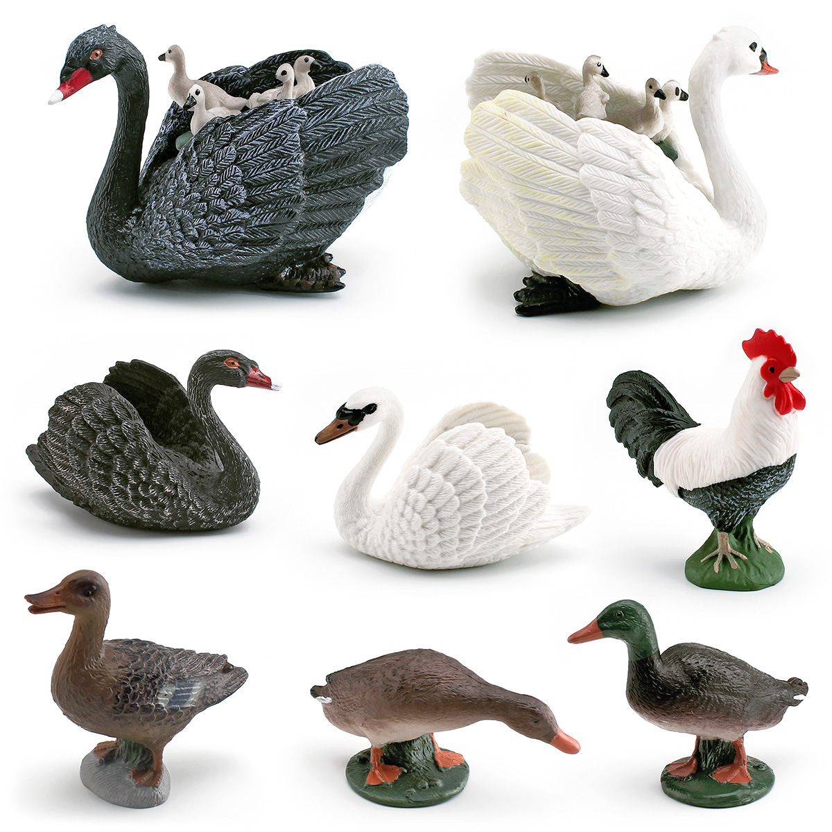 Simulación transfronteriza aves de corral animal modelo de pollo pato verde pato gris cisne blanco y negro gallo mesa juguete de decoración estática