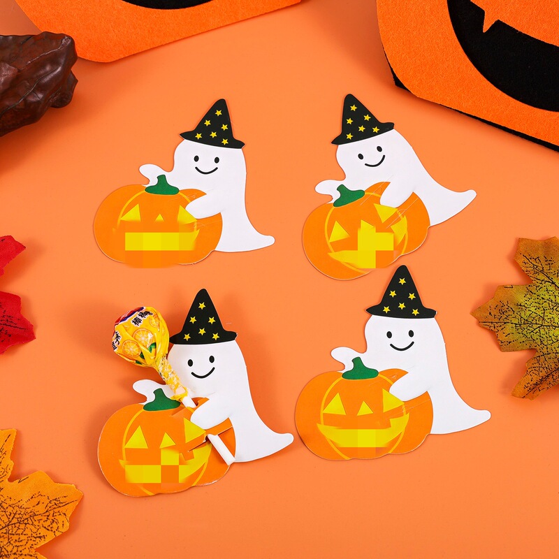 Cross-border Ghost Pumpkin Lollipop Paper Cards 50 Pieces Halloween DIY Decoration Cards Wholesale
