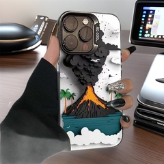 火山噴火デザインのiPhone17Promax用スマホケース、個性的で元気なデザイン、iPhone16/15/14対応、文字入り13