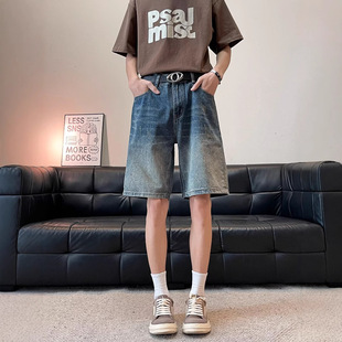 American Vibe Cat Whisker Denim Shorts Men's 2025 Summer New Retro Washed Loose Adjustable Buckle Five-Point Pants Trendy