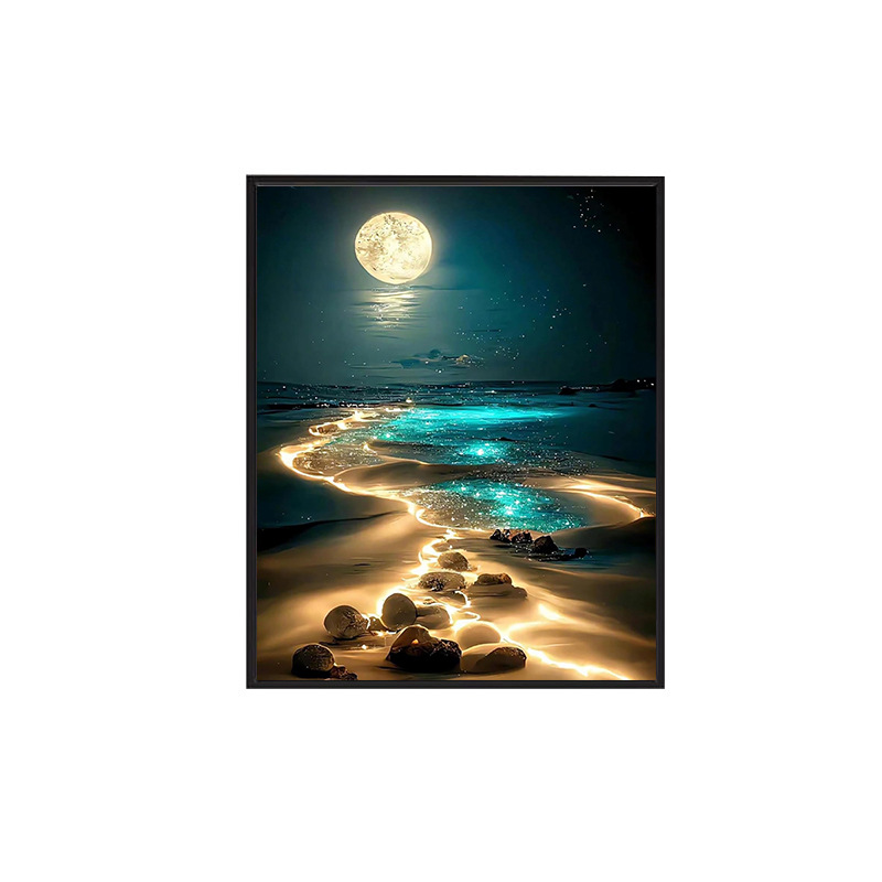Pintura de diamantes DIY transfronteriza al por mayor, 5D, superventas, con diseño de luna junto al mar, diamantes redondos, diamantes completos, diamantes cuadrados, pintura decorativa para sala de estar