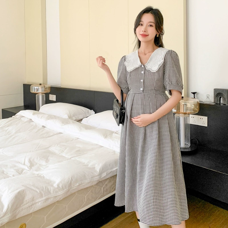 Модное платье для беременных, юбка, летняя одежда, пояс для кормления, городской стиль, корейский стиль, с вышивкой, середина длины