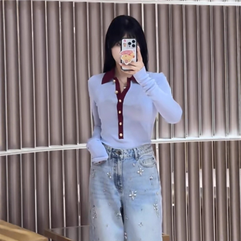 法式小众25秋季时尚潮流翻领修身针织衫连体衣上衣|undefined