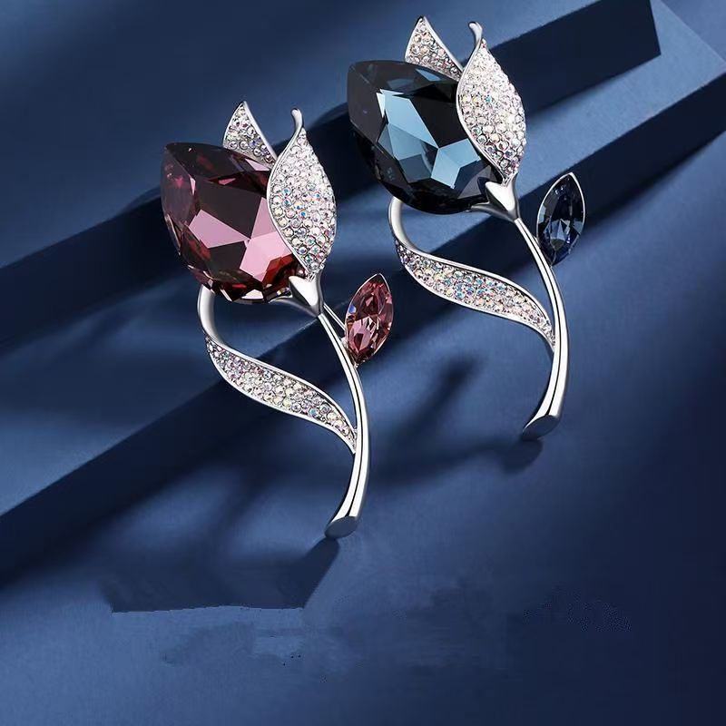 Tulpenbloem kristallen broche voor heren en dames speld_voghion.com