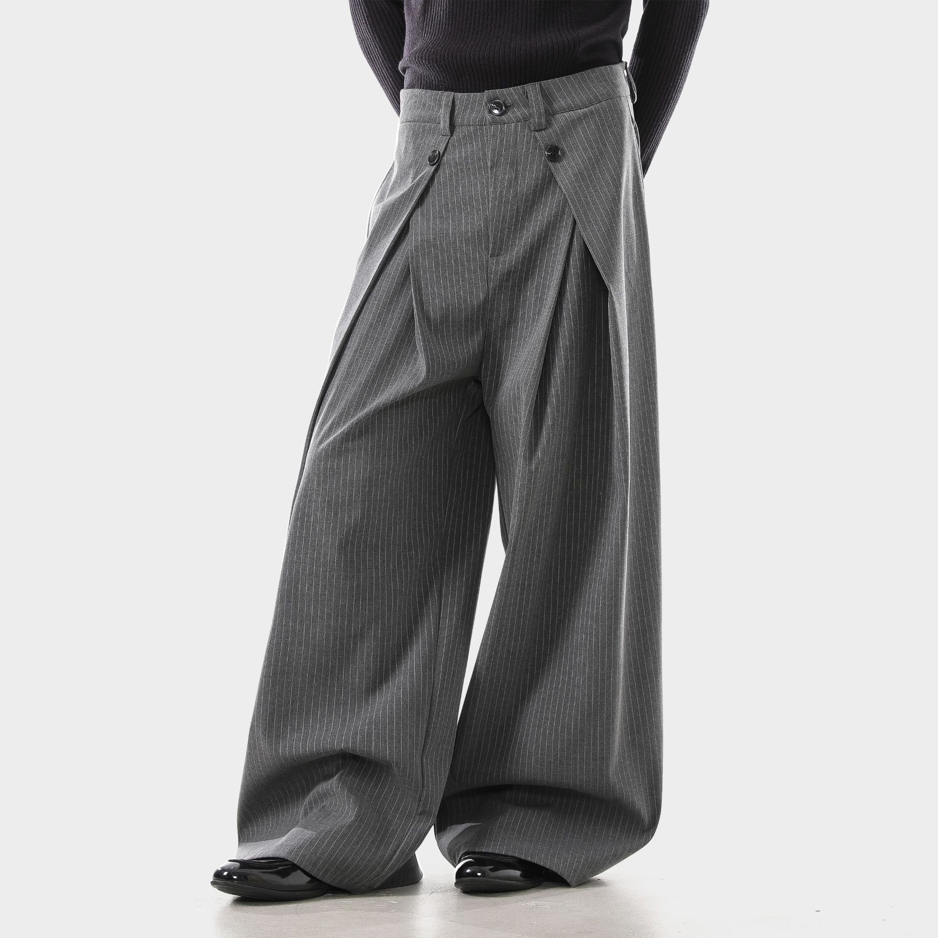 American Retro Striped Pleated A-Line Dress Pants Cleanfit Old Money Drape Wide-Leg Loose Casual Pants