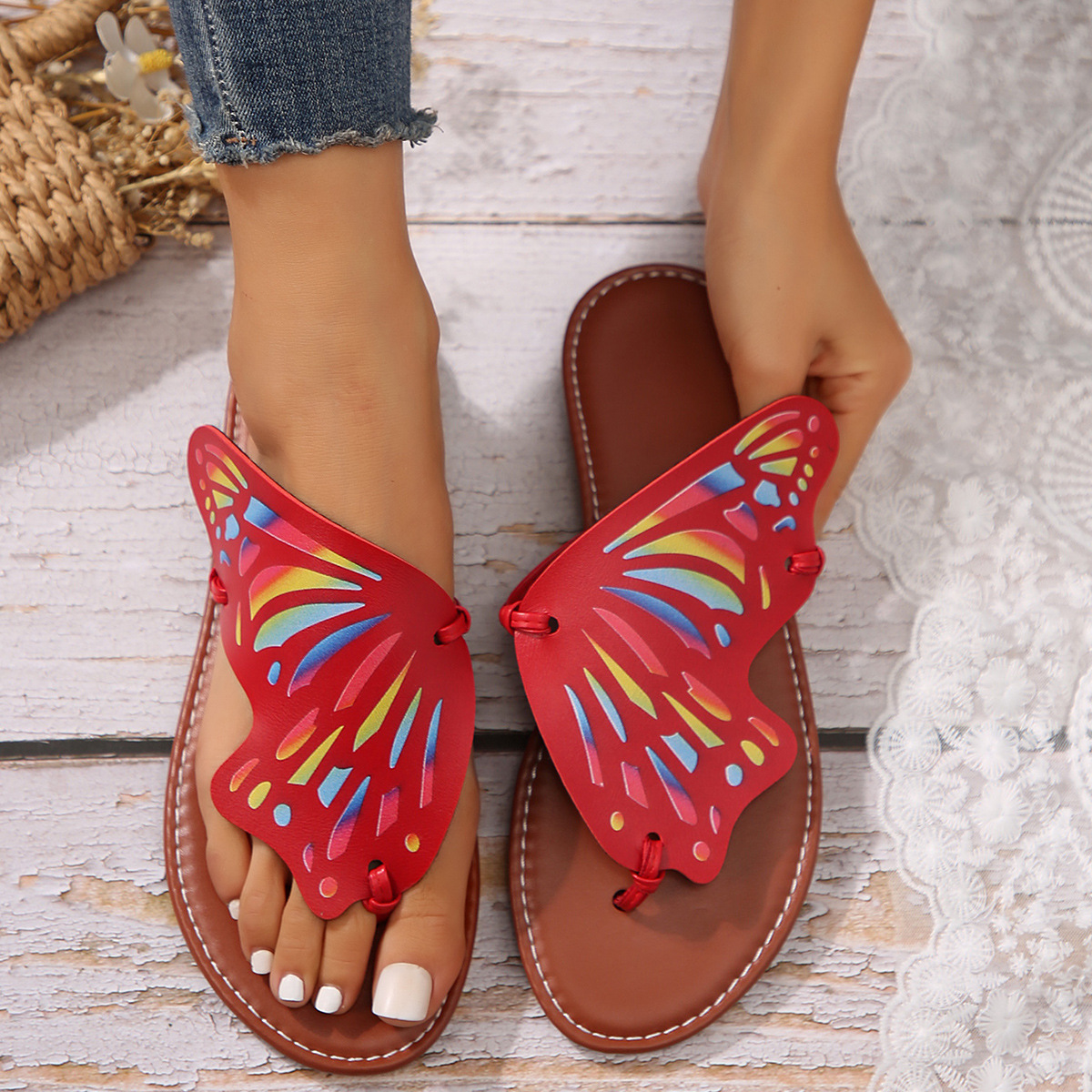 Women's Casual Ethnic Style Butterfly Open Toe Flip Flops display picture 5