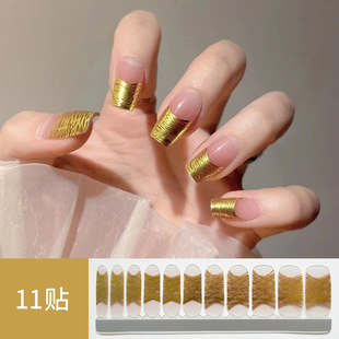 Meiko Gradient Simple Gold Foil Line 11-Finger Double-Ended Nail Stickers Ins Style Nail Art Stickers Versatile Full Coverage