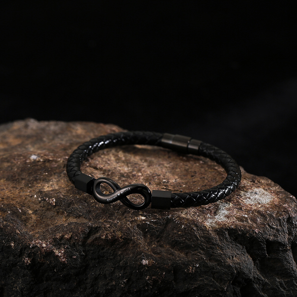 17g Weight wristband Classification 304 Stainless Steel, Pu Leather Chain Material Casual Simple Style Infinity 304 Stainless Steel Pu Leather Plating Braid Men's Wristband Men Cord & Leather Bracelets