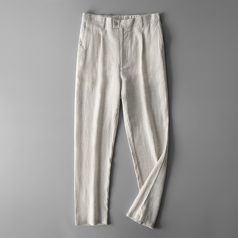 Spring and Summer Linen Men's Casual Pants Slim-Fit Loose Waist Pants Cotton and Linen Skinny Pants Solid Color Ankle-length Pants Thin Spring and Summer Linen Men's Casual Pants Slim-Fit Loose Waist Pants Cotton and Linen Skinny Pants Solid Color Ankle-length Pants Thin