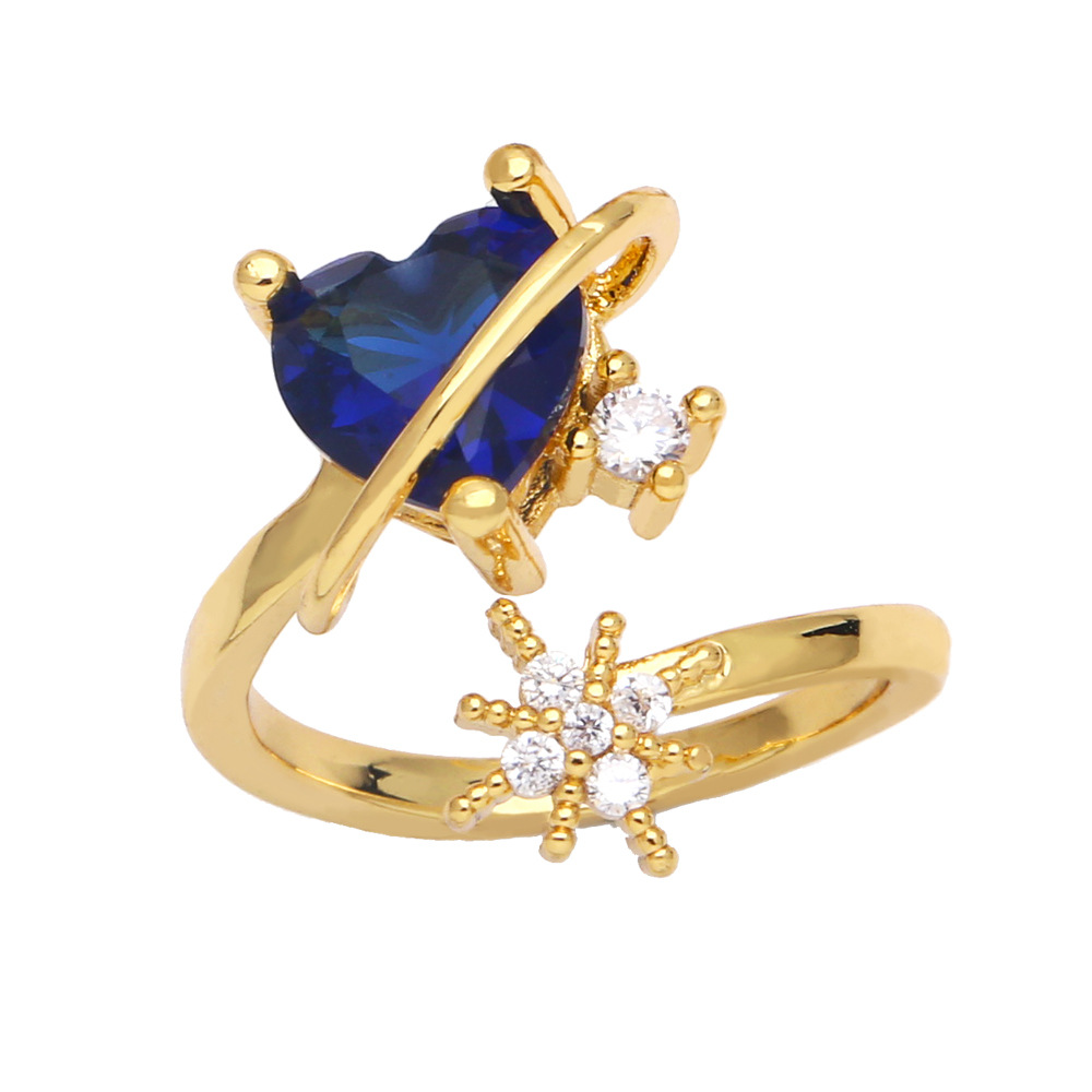 fashion inlaid zircon heart-shaped eight-pointed star copper opening ring