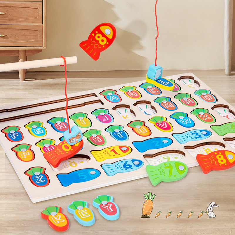 Educación temprana de madera para niños Alfabeto magnético Pesca Color Cognición Juego de rompecabezas interactivo de escritorio práctico