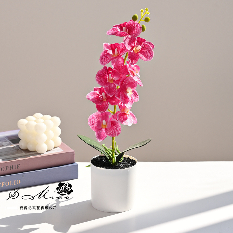 Orquídea de mariposa artificial pequeña decoración del hogar bonsai fotografía simulación flor verde decoración interior simulación maceta