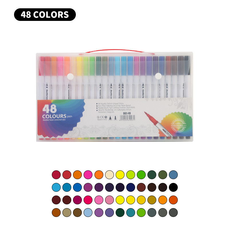 Bolígrafo de acuarela de doble cabeza en caja de pvc transfronterizo a base de agua para niños, bolígrafo de gancho de cabeza suave, pincel de pintura de anime de 120 colores