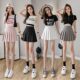 Four Seasons Short Skirt Women's Pleated Skirt JK Uniform Skirt Fashion Skirt (Long Safety Pants Zipper Button)