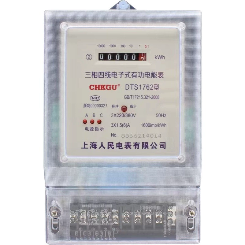 Шанхайский народный трехфазный четырехпроводной электронный счетчик DTS1762 с прозрачным корпусом, счетчик электрической энергии 380 В, 100 А