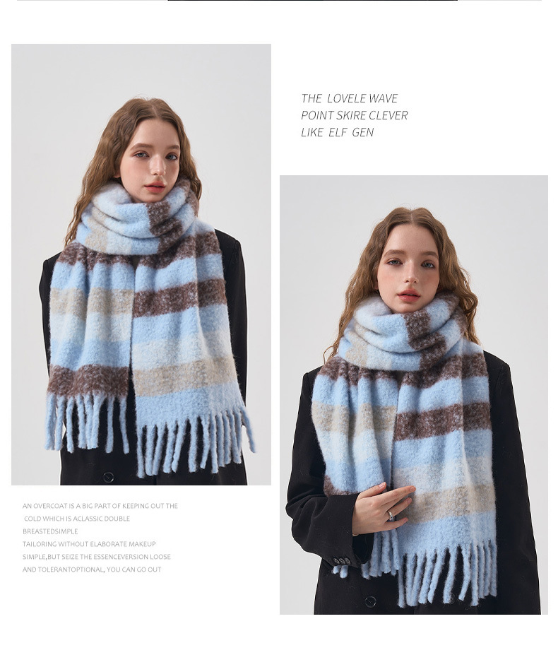 Women's Wool Blend Scarf Minimalist Striped Winter Warmer_voghion.com