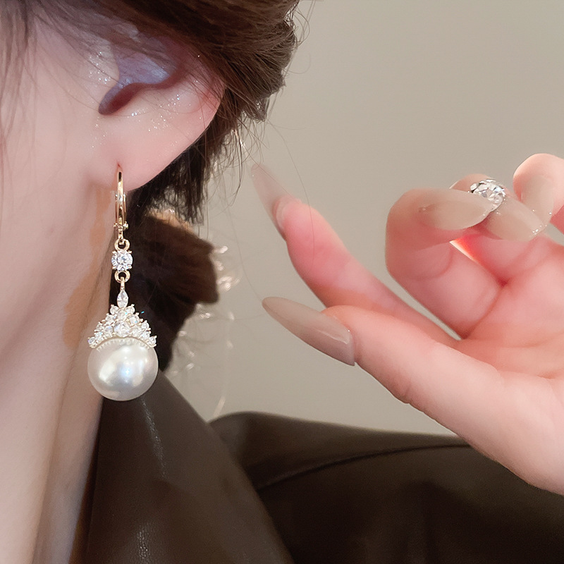 真金电镀圆形珍珠款耳钉项链套装小众耳环时尚气质耳饰轻奢高级感详情16