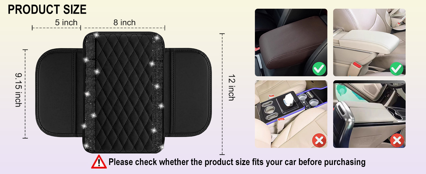 Cross-Border Leather Armrest Box Cushion with Rhinestones, Universal Diamond-Patterned Car Storage Armrest Box Pad