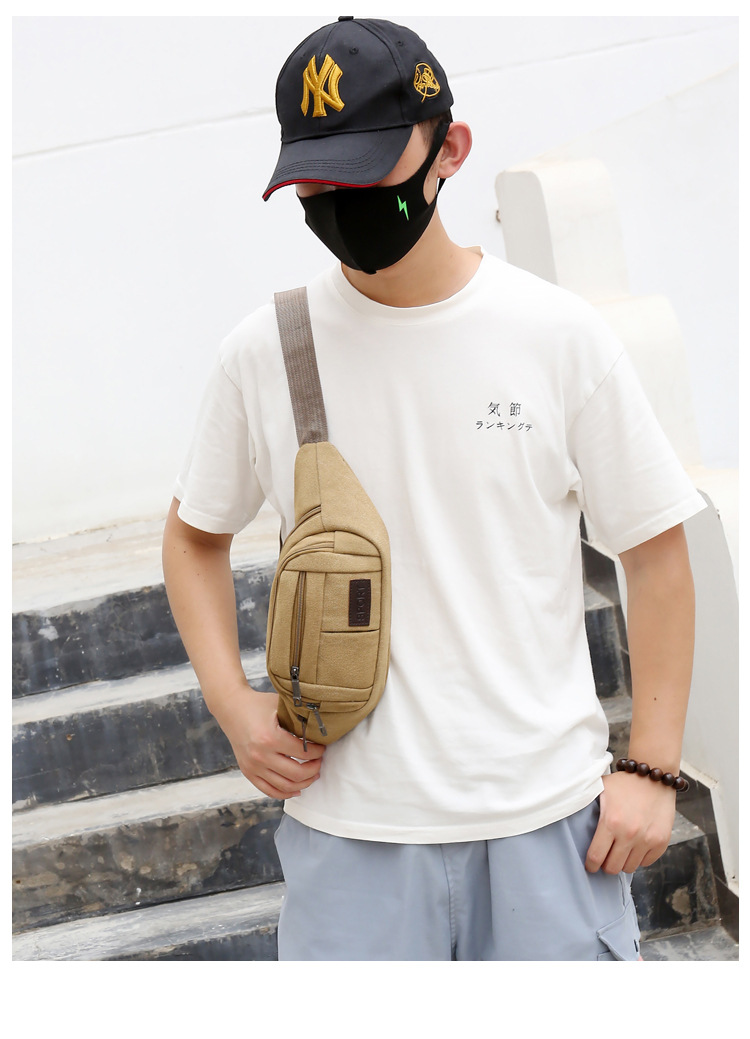 Men's construction site work close-fitting waist bag, wear-resistant canvas, crossbody mobile phone, loose change, crossbody single-shoulder convenient multi-layer bag undefined